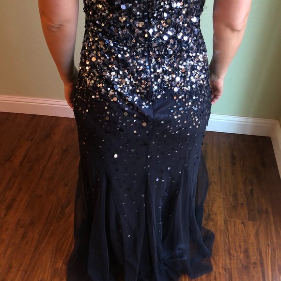 Adrianna Pappel Navy Blue Strapless Sequined Gown - Picture 2 of 2